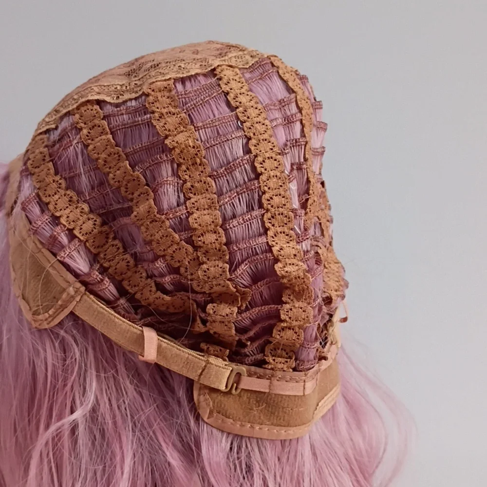 Pastel Pink‎ Bob Wig 12” Wavy with Air Bangs • Short Curly Synthetic Wig • New